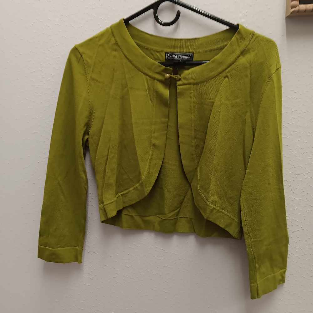 Jessica Howard Green Cropped Sweater Bolaro